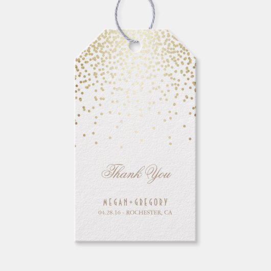 Étiquettes-cadeau Merci Mariage blanc Confetti Gold (Devant)