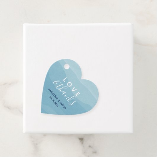 Étiquettes Cadeau Merci Mariage bleu aquarelle (En situation)