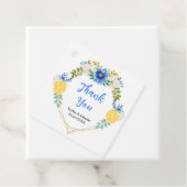 Étiquettes Cadeau Merci Mariage bleu et jaune (En situation)