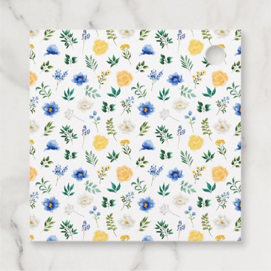 Étiquettes Cadeau Merci Mariage bleu et jaune (Dos)