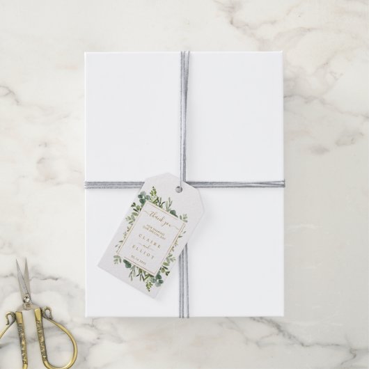 Étiquettes-cadeau Merci Mariage Botanique Gold Green (Avec de la ficelle)