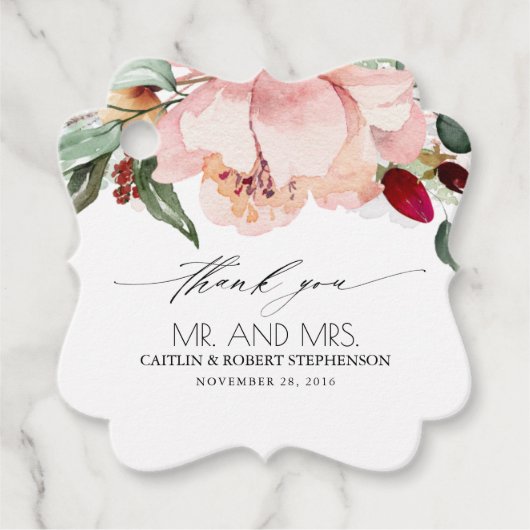 Étiquettes Cadeau Merci Mariage brun et bourgogne (Devant)