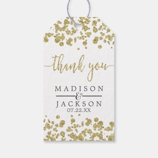 Étiquettes-cadeau Merci Mariage Confetti blanc et or (Dos)