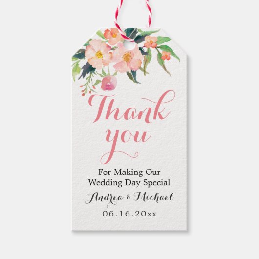 Étiquettes-cadeau Merci Mariage d'aquarelle rose (Devant)