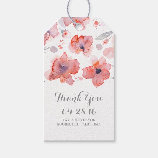 Étiquettes-cadeau Merci Mariage d'aquarelle rose (Devant)