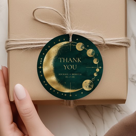 Étiquettes Cadeau Merci Mariage de la lune d'or d'Émeraude céleste