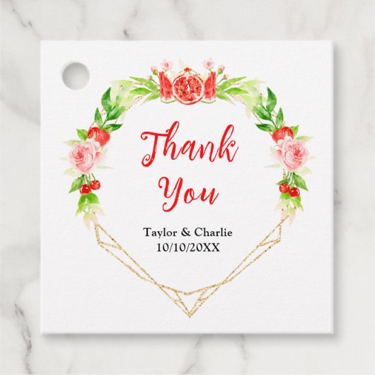 Étiquettes Cadeau Merci Mariage de pastèque et grenade (Devant)