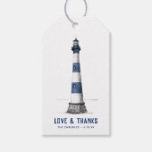 Étiquettes-cadeau Merci Mariage de phare bleu et blanc (Devant)