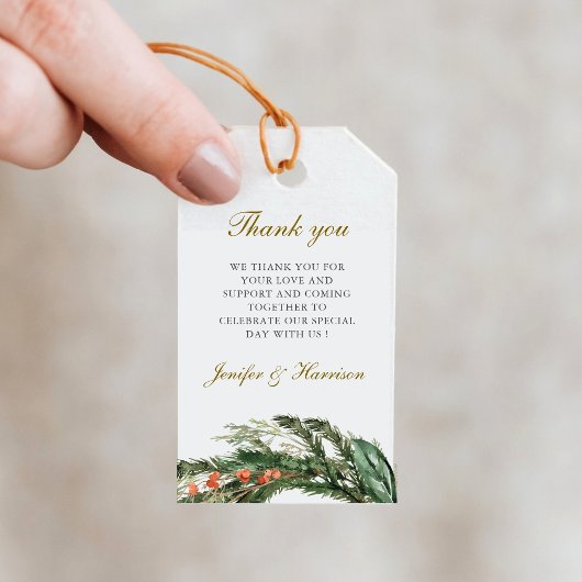 Étiquettes-cadeau Merci Mariage de pin d'hiver