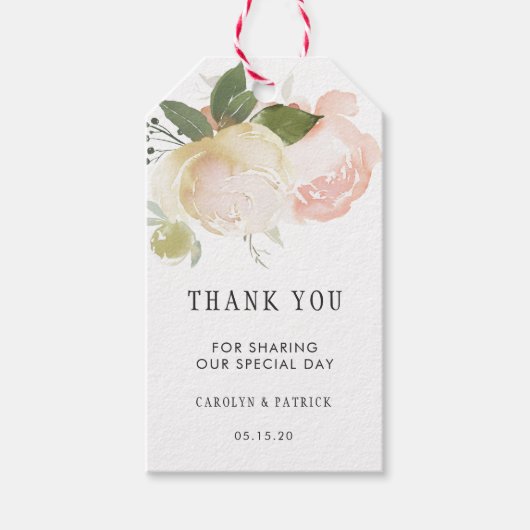 Étiquettes-cadeau Merci Mariage de pivoine d'ivoire rose (Devant)