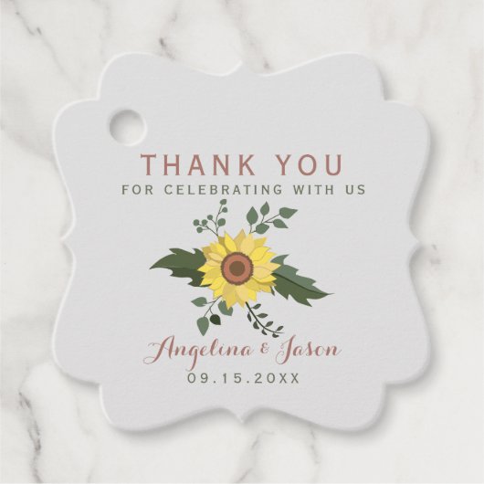 Étiquettes Cadeau Merci Mariage de tournesol (Devant)