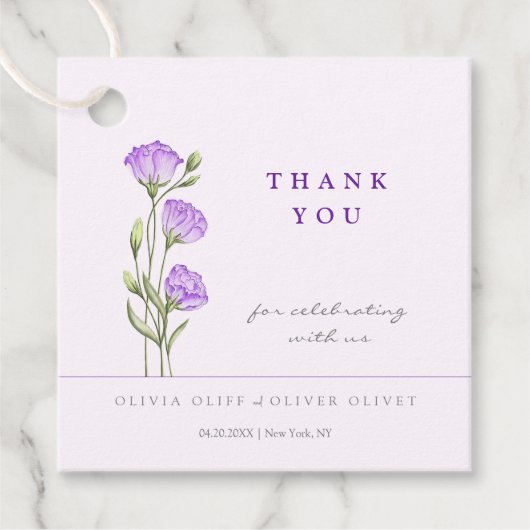 Étiquettes Cadeau Merci Mariage des Eustomas pourpres (Devant)