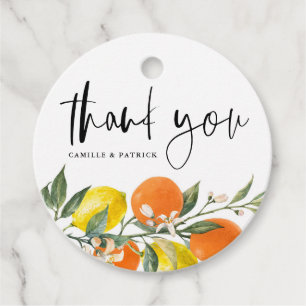 Étiquettes Cadeau Merci Mariage d'orange botanique et de citron