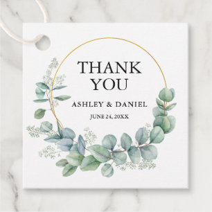 Étiquettes Cadeau Merci Mariage Eucalyptus Or moderne