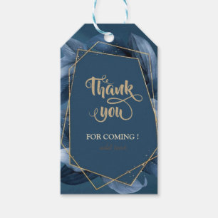 Étiquettes-cadeau Merci Mariage Feuille Gold Frame bleu