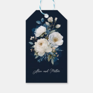 Étiquettes-cadeau Merci Mariage floral bleu et blanc