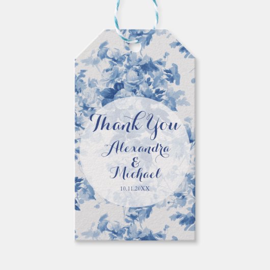 Étiquettes-cadeau Merci Mariage Floral bleu moderne (Devant)