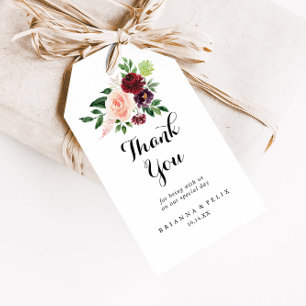Étiquettes-cadeau Merci Mariage floral de printemps de Bourgogne