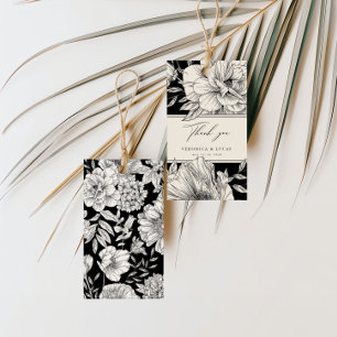 Étiquettes-cadeau Merci Mariage floral noir blanc élégant