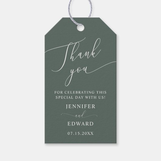 Étiquettes-cadeau Merci Mariage minimal vert (Devant)