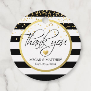 Étiquettes Cadeau Merci Mariage moderne blanc noir et or
