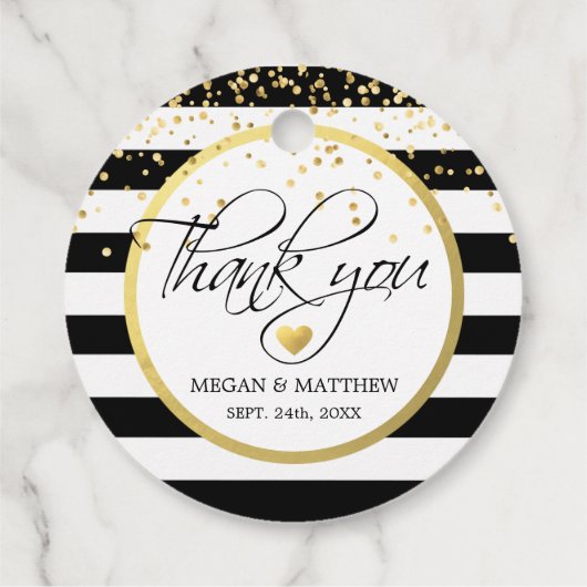 Étiquettes Cadeau Merci Mariage moderne blanc noir et or (Dos)