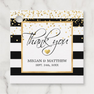Étiquettes Cadeau Merci Mariage moderne blanc noir et or
