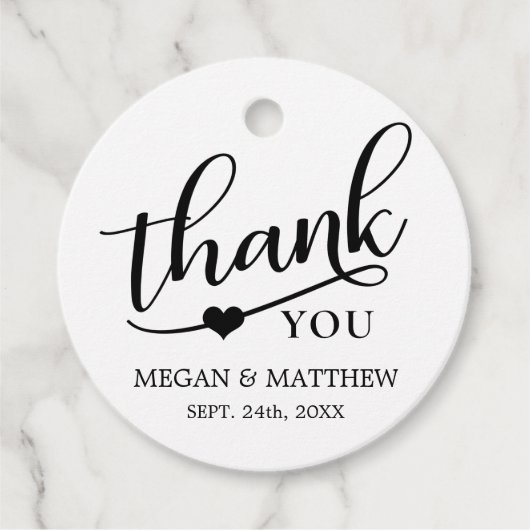 Étiquettes Cadeau Merci Mariage moderne classique noir & Kraft (Devant)