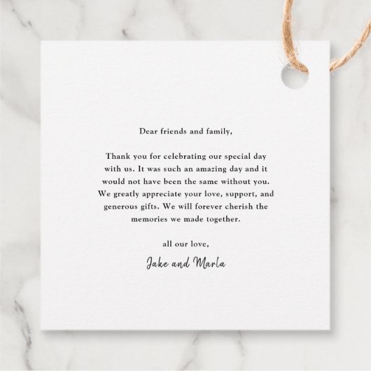 Étiquettes Cadeau Merci Mariage moderne Elegant Gold Script (Dos)