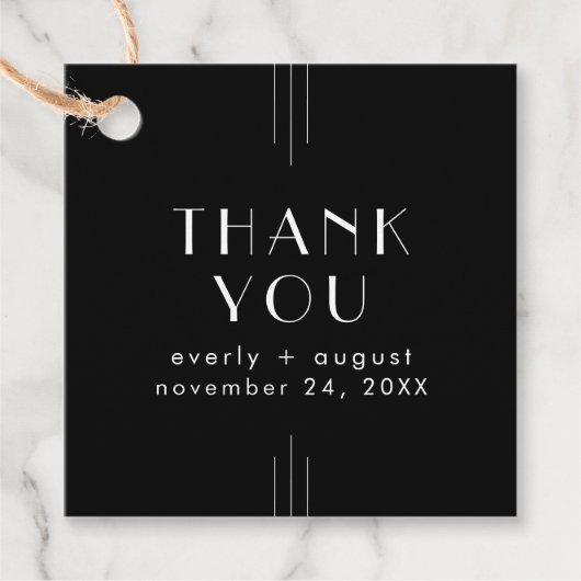 Étiquettes Cadeau Merci Mariage noir Art déco moderne (Devant)