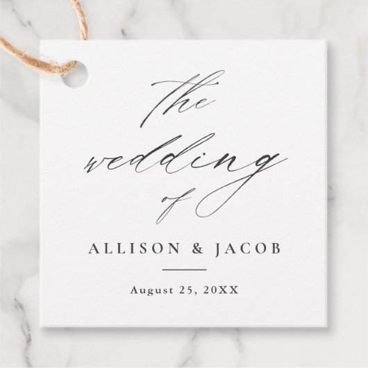 Étiquettes Cadeau Merci Mariage noir et blanc à script simple (Devant)