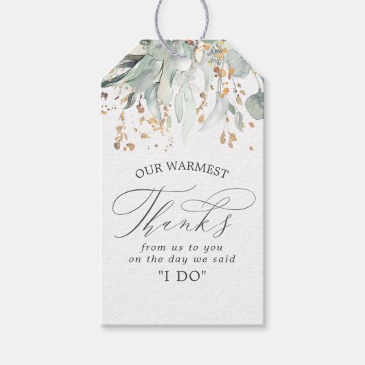 Étiquettes-cadeau Merci Mariage or et verdure (Devant)