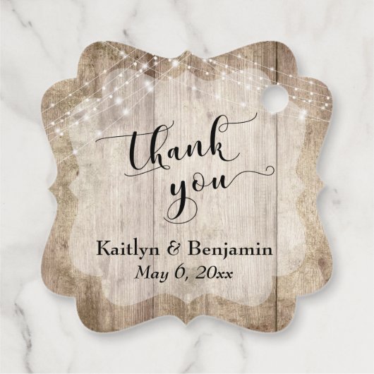 Étiquettes Cadeau Merci mariage Pale Bois et lumières (Dos)