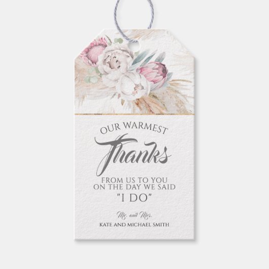 Étiquettes-cadeau Merci Mariage Pampas Grass Rose King Protea (Devant)