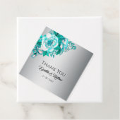Étiquettes Cadeau Merci Mariage Rose d'argent et d'aqua (En situation)