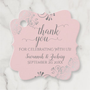 Étiquettes Cadeau Merci Mariage rose pâle et gris argenté