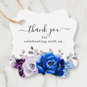 Étiquettes Cadeau Merci Mariage Royal Blue Purple Blooms