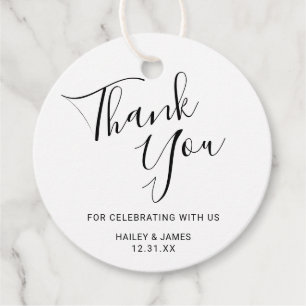 Étiquettes Cadeau Merci Mariage simple en noir et blanc