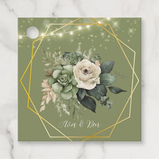 Étiquettes Cadeau Merci Mariage vert blanc Peony (Devant)