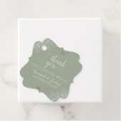 Étiquettes Cadeau Merci Mariage vert et gris argenté Frilly Sage (En situation)