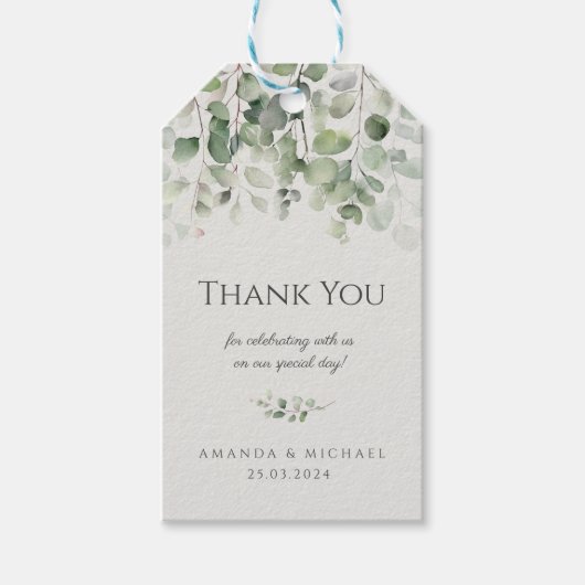 Étiquettes-cadeau Merci Mariage vert Eucalyptus Sage (Devant)
