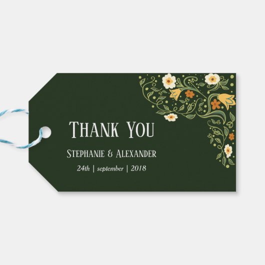 Étiquettes-cadeau Merci Mariage vert Floral (Dos Horizontal)