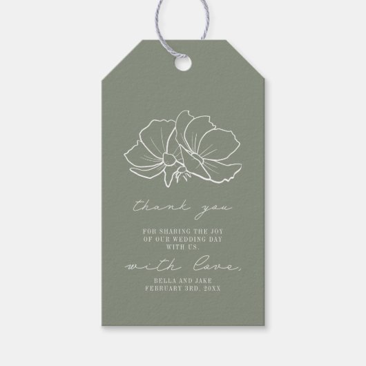 Étiquettes-cadeau Merci Mariage vert Sage Floral (Devant)