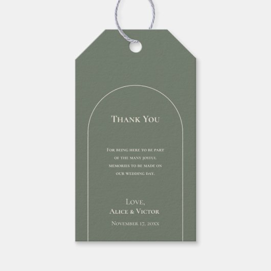 Étiquettes-cadeau Merci Mariage vert simple Boho Arch Sage (Devant)