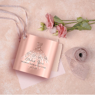 Étiquettes Cadeau Merci Mariée 16ème Quinceanera Rose Dorée