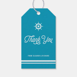 Étiquettes-cadeau Merci marin bleu clair avec Helm