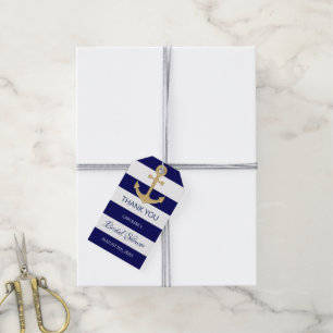 Étiquettes-cadeau MERCI Marine Bleue Ancre FÊTE DES MARIÉES