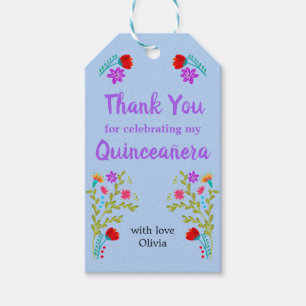 Étiquettes-cadeau Merci Mexicaine Fiesta Lumière Quinceanera Bleue
