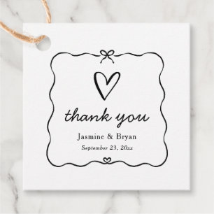 Étiquettes Cadeau Merci minimaliste Cute Bow Coeur Cadre Mariage