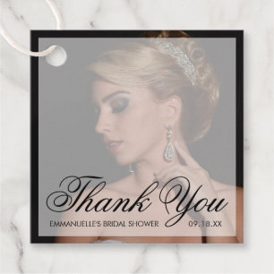 Étiquettes Cadeau Merci moderne Black Photo Fête des mariées